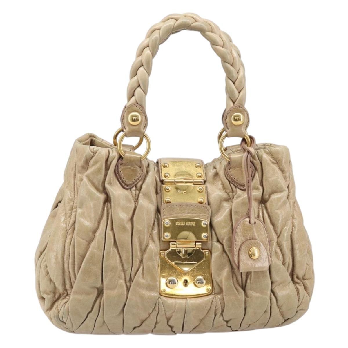 Miu Miu Coffer Convertible Satchel Matelasse Leather Beige