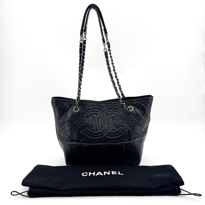 Chanel Cc Crave Quilted Glazed Caviar Black Leather Bag