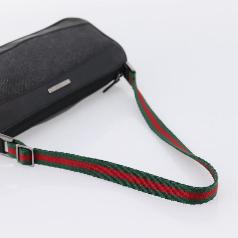 Gucci Web Sherry Line Accessory Pouch Denim & Leather Black Canvas