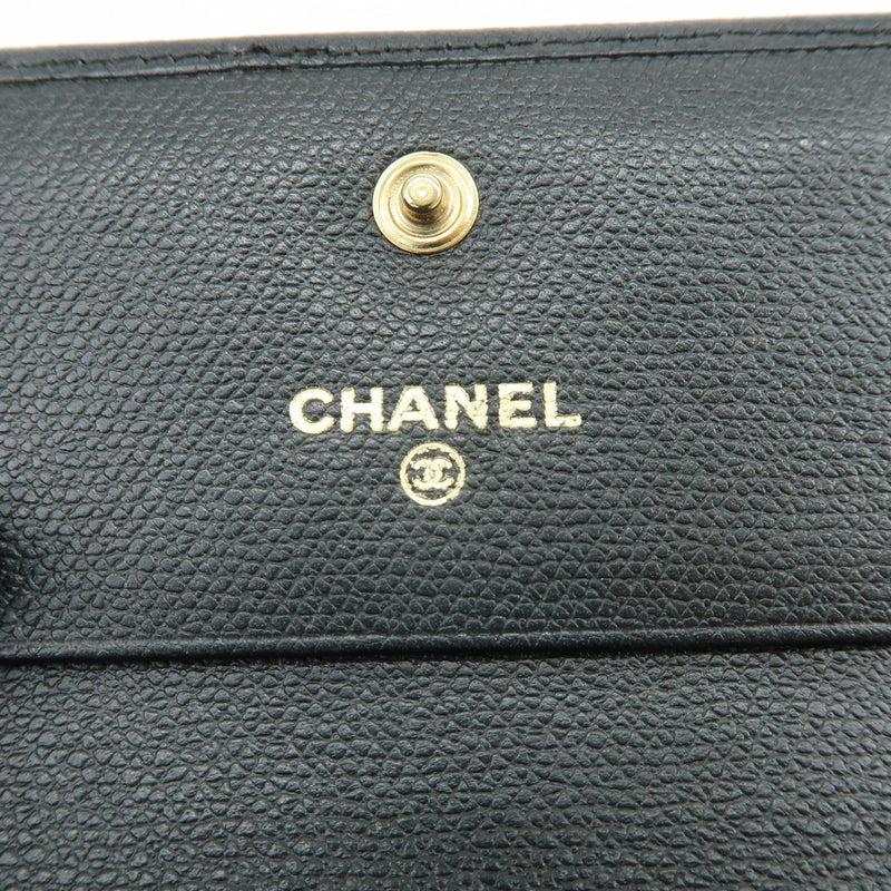 Chanel Cc Button Coin Purse Leather Black Calfskin Accessory