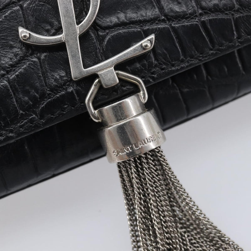 Saint Laurent Classic Monogram Tassel Chain Crocodile Embossed Leather Black Bag