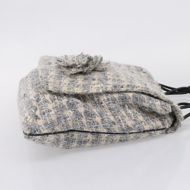 Chanel Camellia Messenger Tweed Gray Canvas