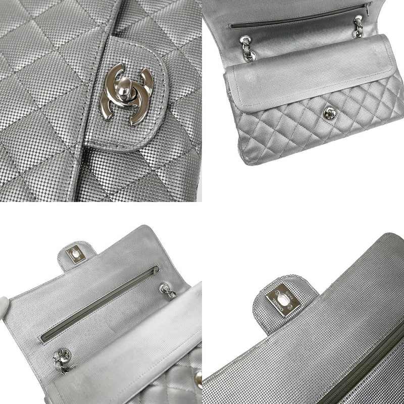 Chanel Classic Timeless Double Flap Pixel Effect Quilted Calfskin Silver Leather Bag