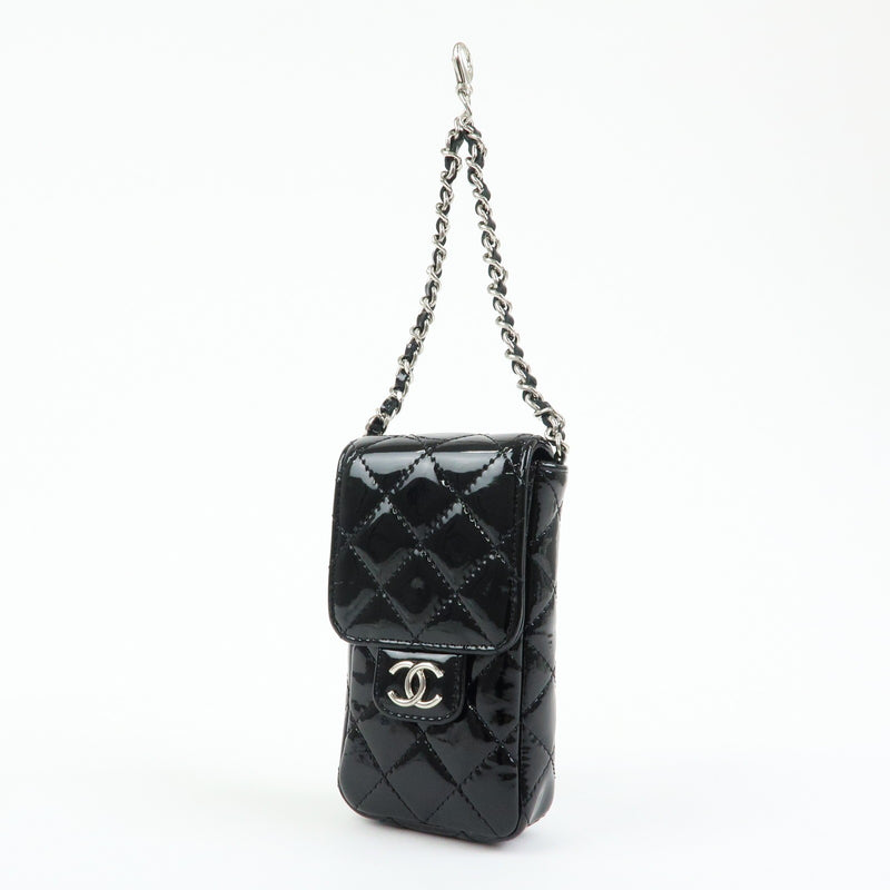 Chanel Cc Chain Phone Holder Quilted Patent Black Patent_leather Bag