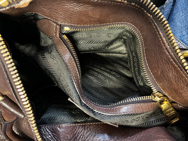 Prada Vitello Daino Convertible Tote Brown Leather