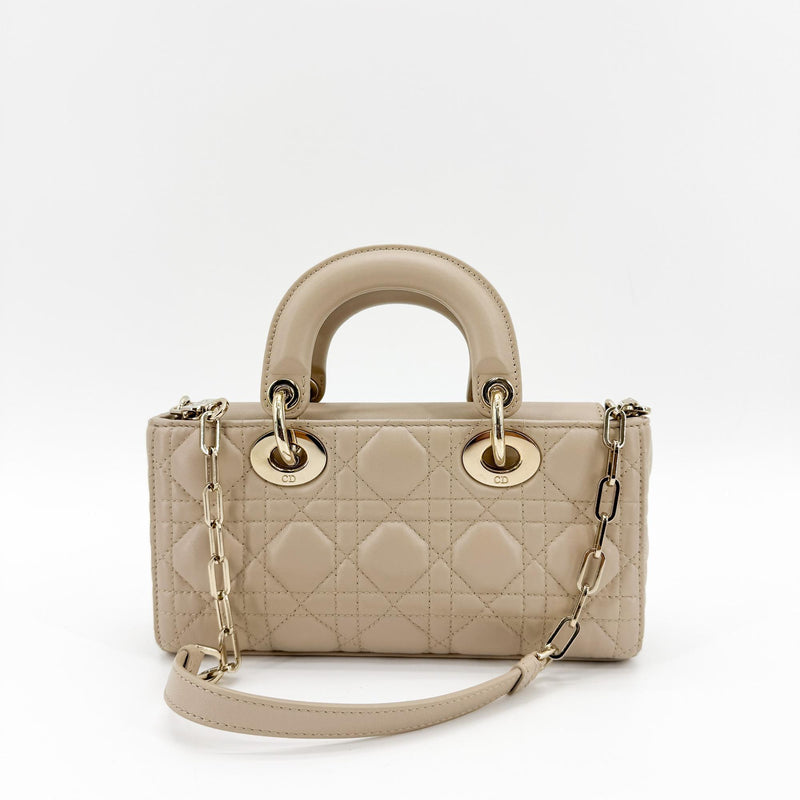 Christian Dior Lady D-Joy Cannage Quilt Lambskin Beige Leather Bag