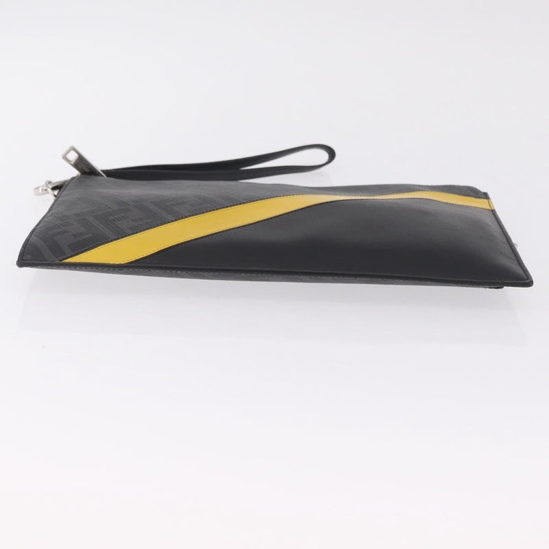 Fendi Zip Flat Wristlet Zucca Coated Canvas And Leather Black Bag