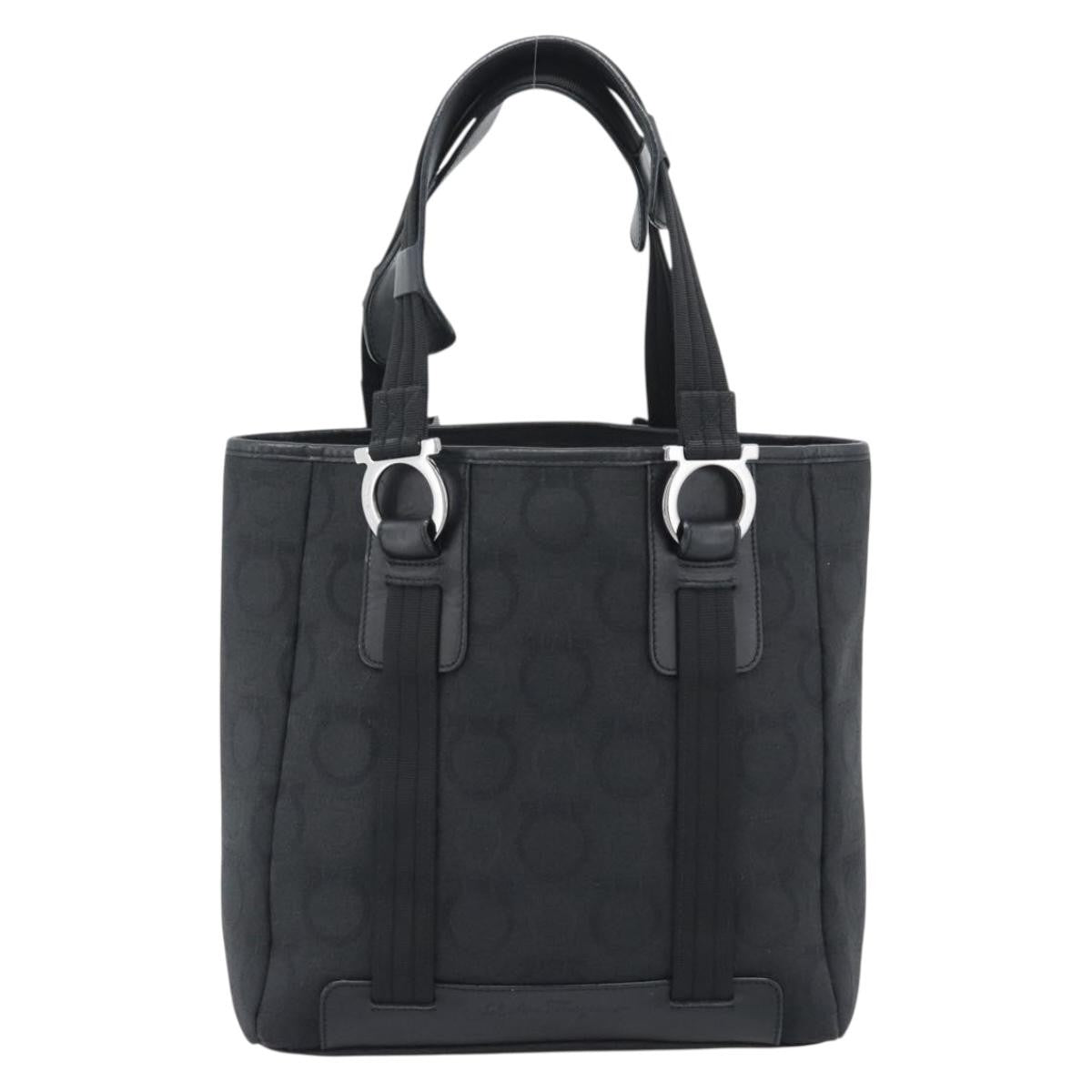 Salvatore Ferragamo Gancini Top Handle Canvas Black Bag