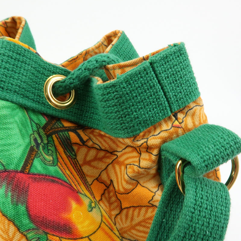 Hermes Vintage Drawstring Bucket Printed Canvas Orange Bag