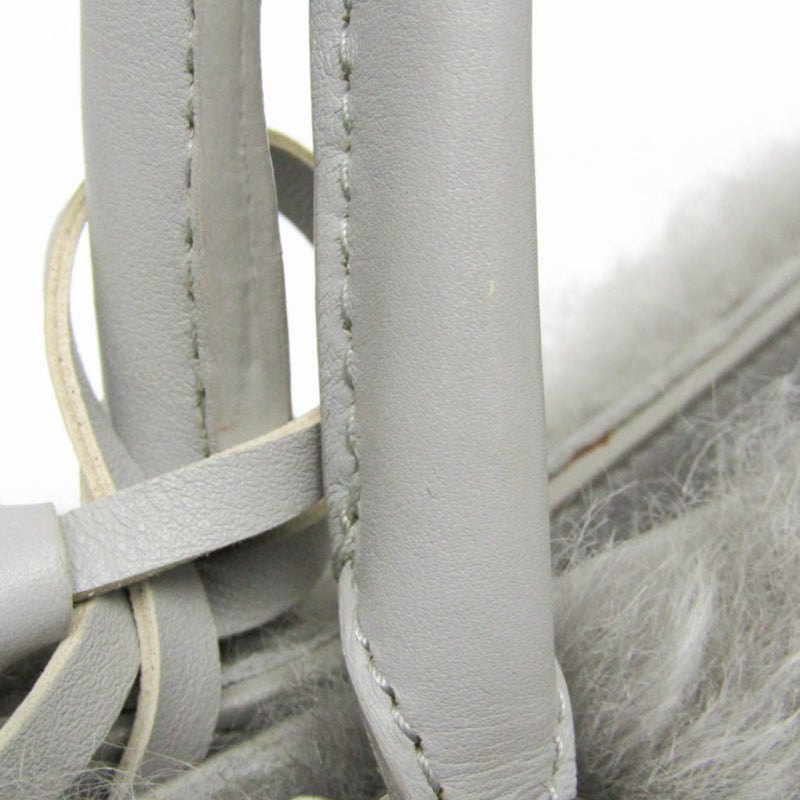 Balenciaga Papier A6 Zip Around Classic Studs Shearling Gray Faux_fur Bag