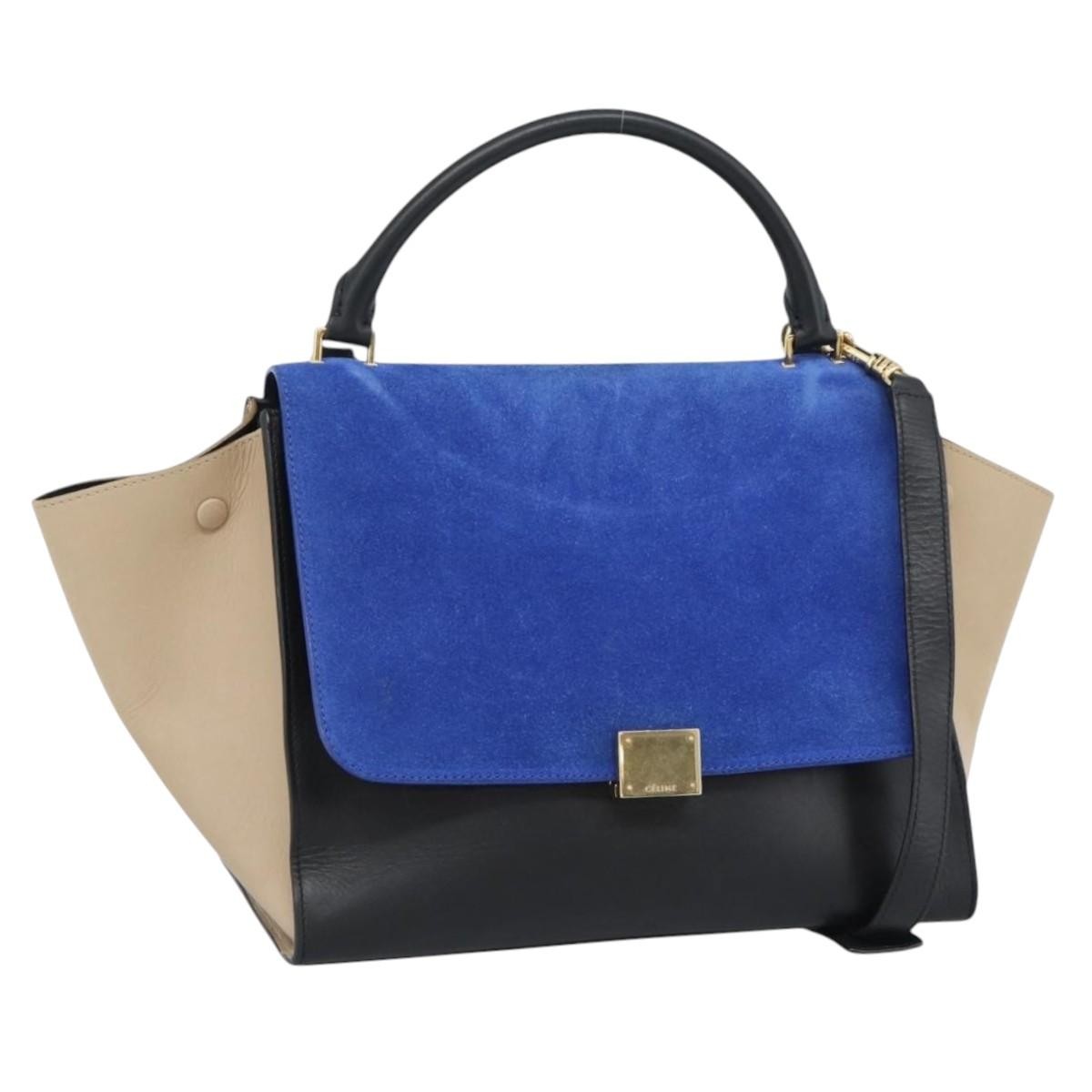 Celine Trapeze Leather With Suede Blue Bag