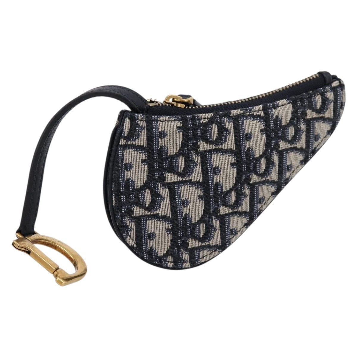 Christian Dior Vintage Saddle Zip Coin Purse Diorissimo Canvas Navy Bag