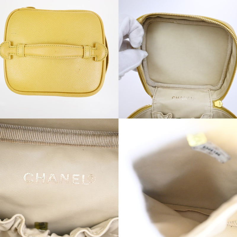 Chanel Vintage Timeless Cosmetic Case Caviar Yellow Leather Bag