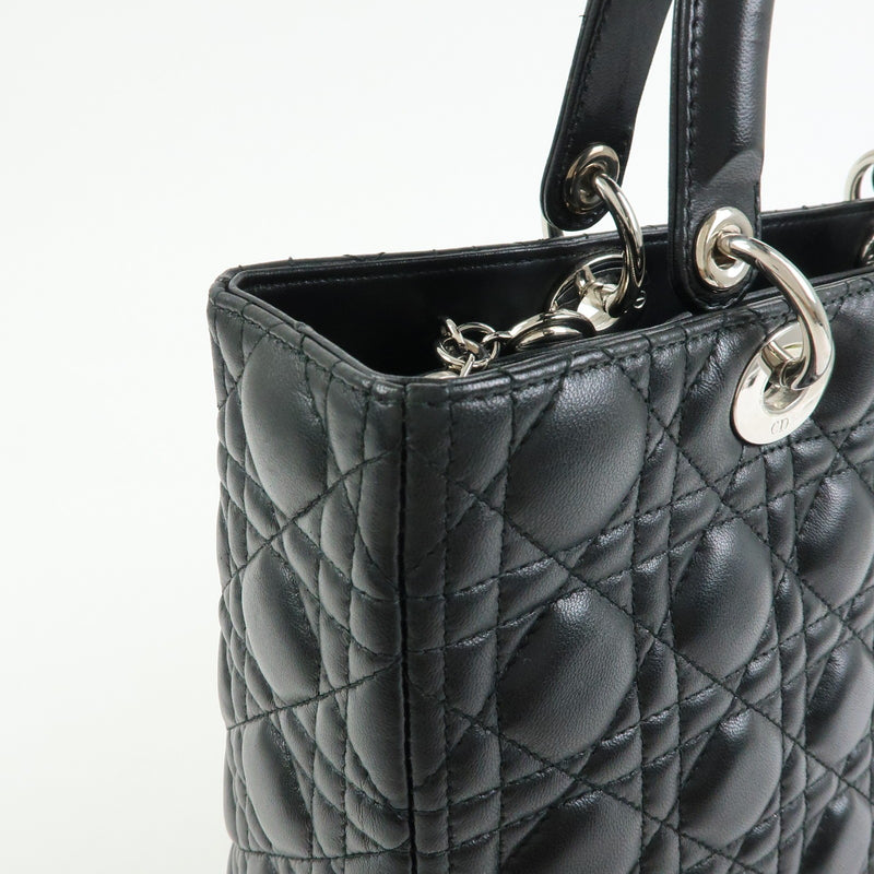 Christian Dior Lady Cannage Quilt Lambskin Black Leather Bag