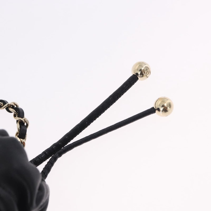 Chanel Drawstring Bucket With Chain Quilted Lambskin Black Leather Bag