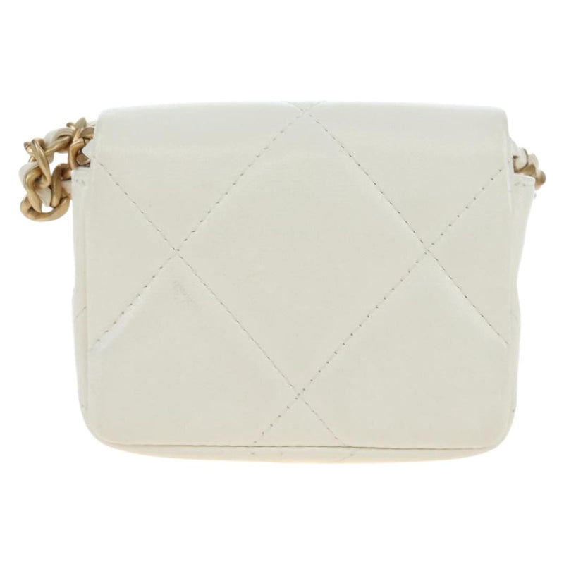 Chanel 19 Card Holder On Chain Quilted Leather White Bag