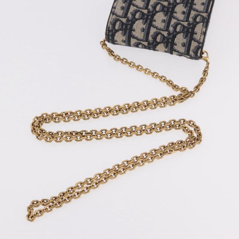 Christian Dior Vertical Saddle Chain Oblique Canvas Navy Bag