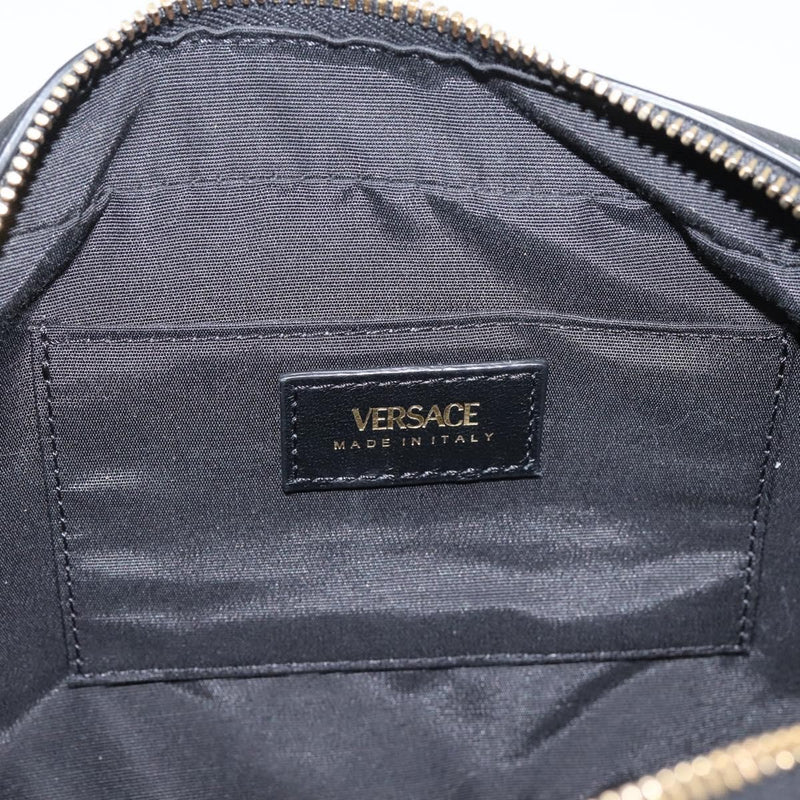 Versace Medusa Icon Front Slip Pocket Camera Quilted Leather Black Bag