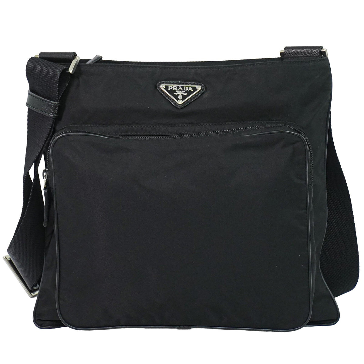 Prada Front Pocket Messenger Quilted Tessuto Black Nylon