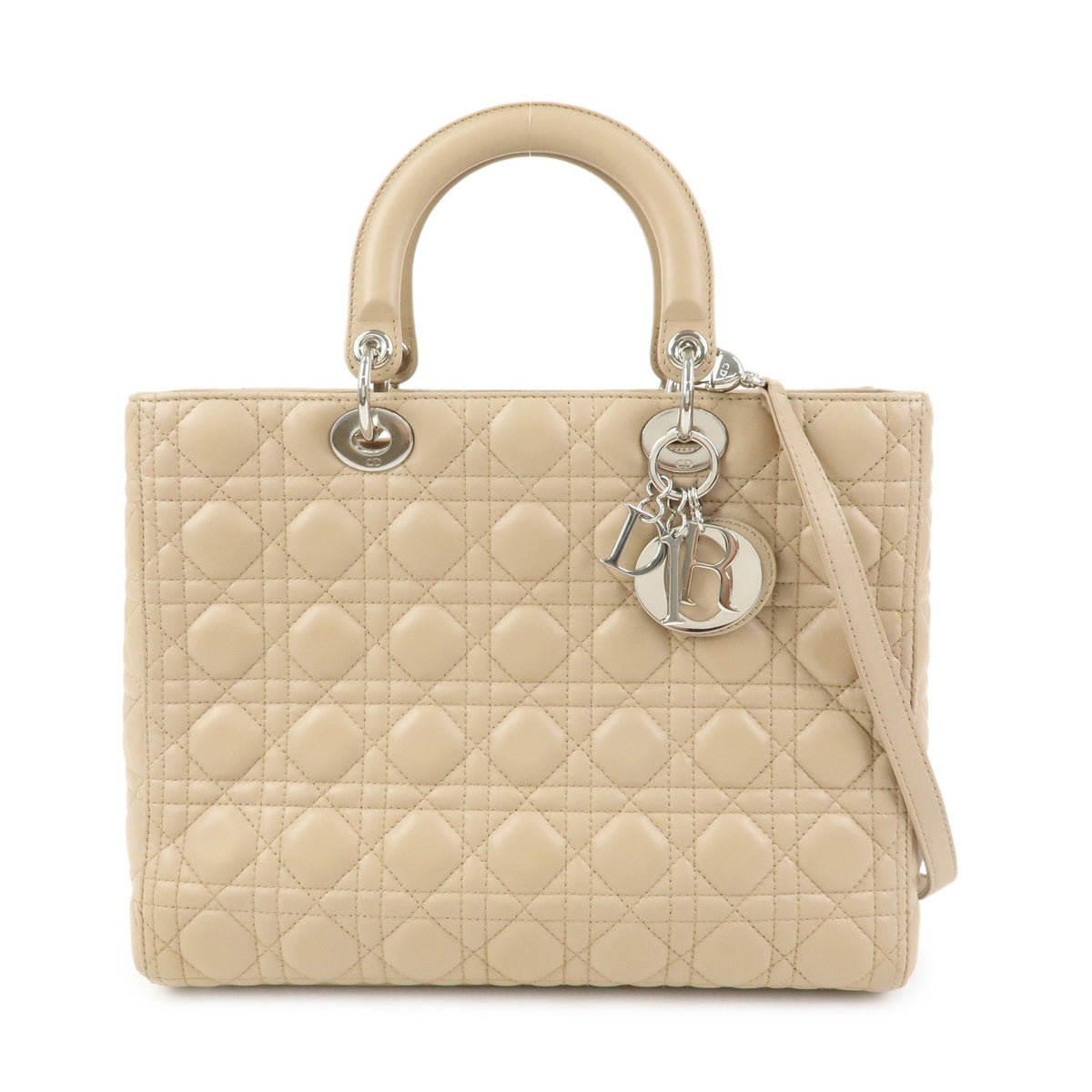 Christian Dior Lady Cannage Quilt Lambskin Beige Leather Bag