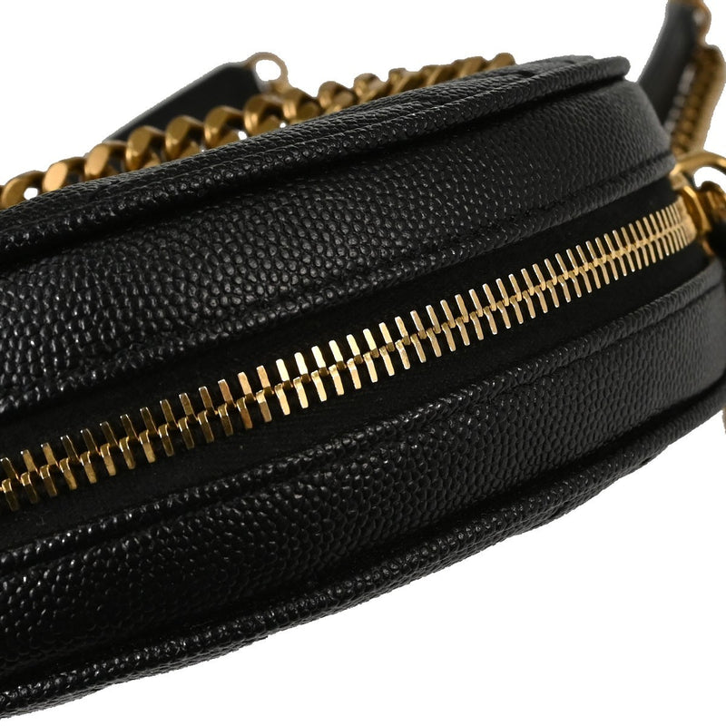 Saint Laurent Vinyle Round Belt Matelasse Chevron Leather Black Bag