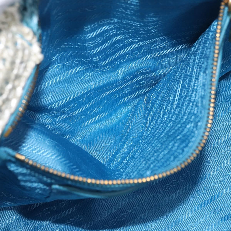 Prada Open Raffia Blue Wood Bag