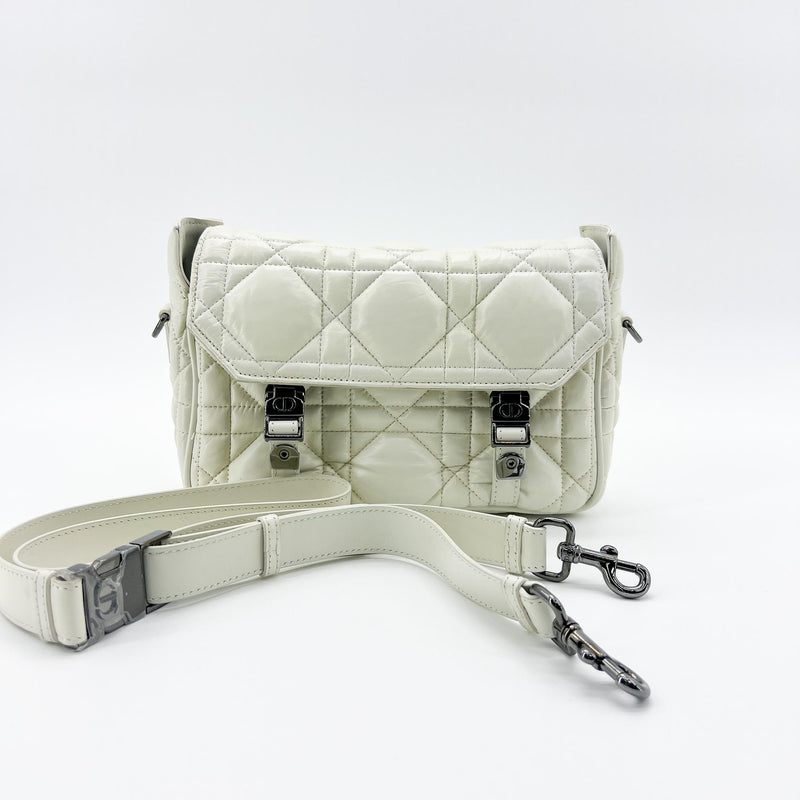 Christian Dior Diorcamp Messenger Padded Macrocannage Quilt Calfskin White Leather