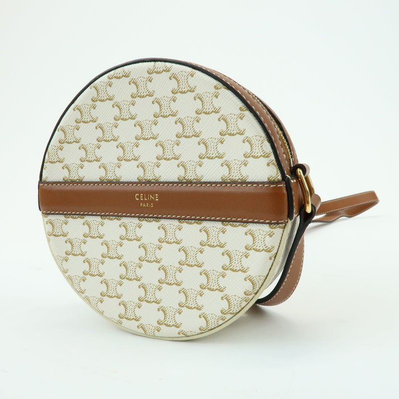 Celine Round Purse On Strap Triomphe Coated Canvas Beige Bag
