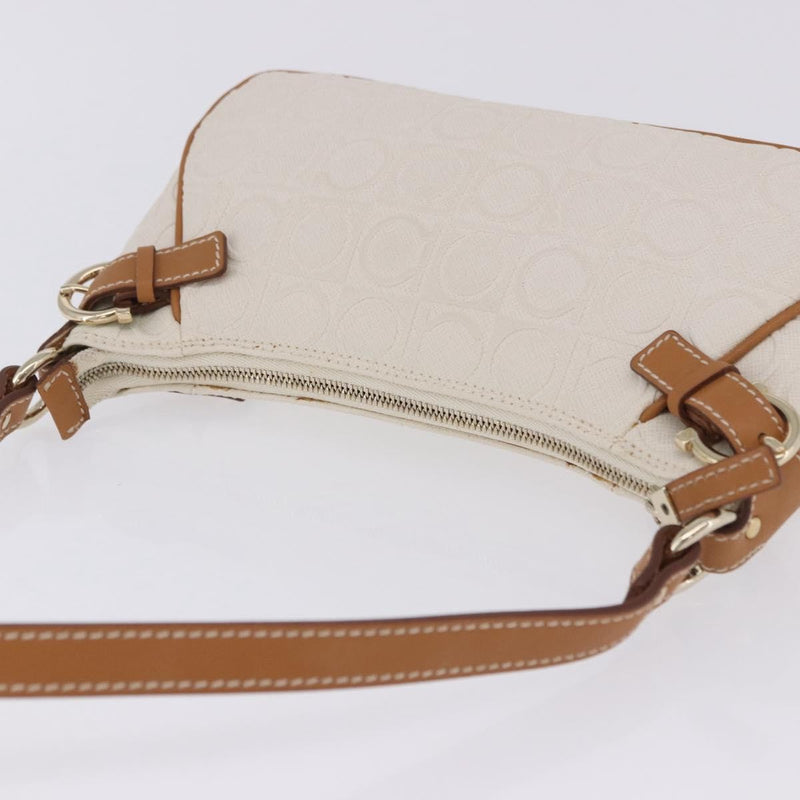 Salvatore Ferragamo Gancini Canvas And Leather White Bag