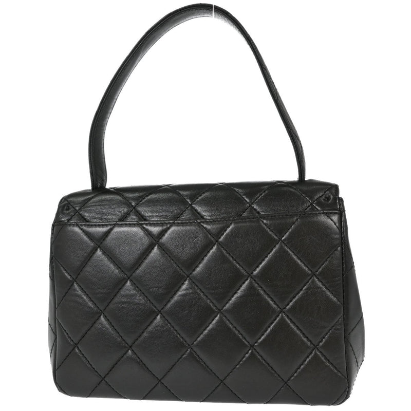 Chanel Vintage Classic Top Handle Flap Quilted Lambskin Black Leather Bag
