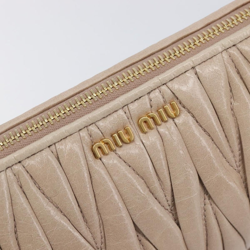 Miu Miu Zip Wristlet Matelasse Leather Beige Bag