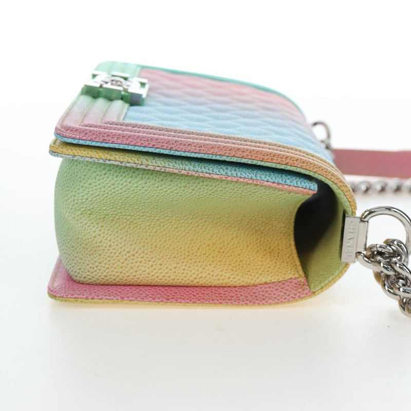 Chanel Rainbow Boy Flap Quilted Painted Caviar Multicolour Leather Bag