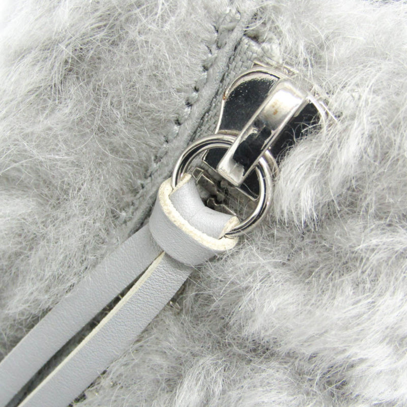 Balenciaga Papier A6 Zip Around Classic Studs Shearling Gray Faux_fur Bag