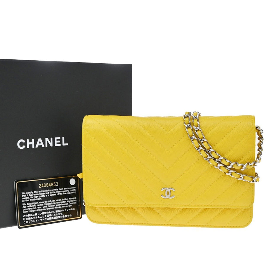 Chanel Wallet On Chain Quilted Caviar Yellow Calfskin Bag