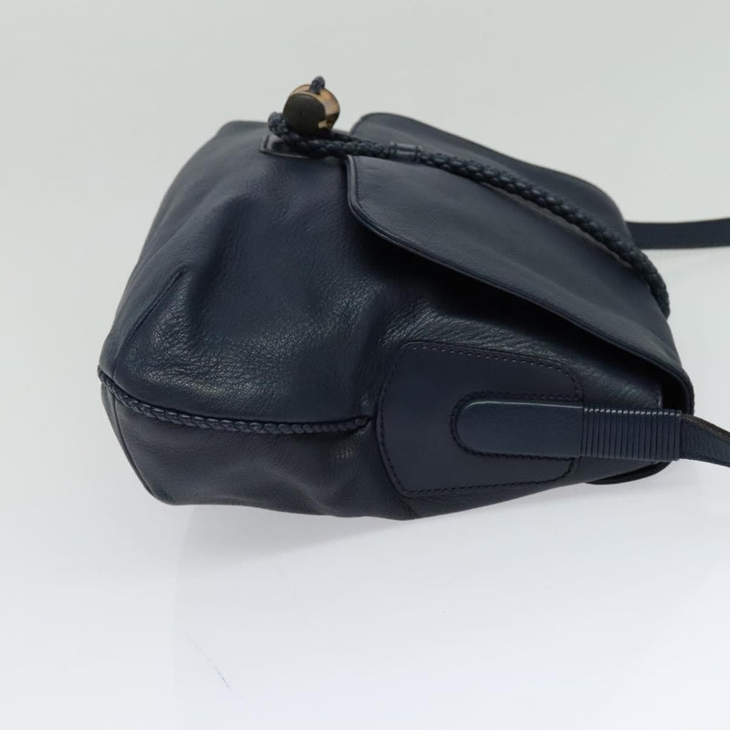 Gucci Hip Bamboo Flap Leather Blue Bag