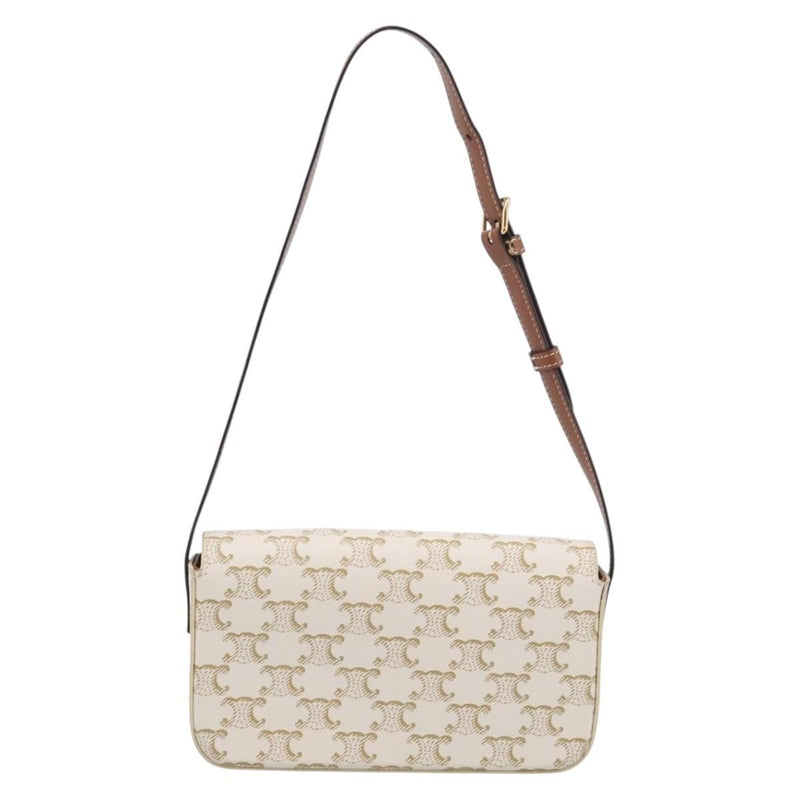 Celine Triomphe East-West Coated Canvas White Leather Bag