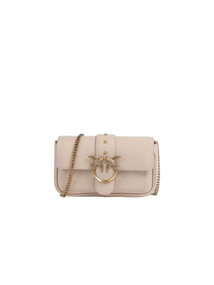 Pinko Structured Cow Leather Crossbody Bag — Beige | Accessory: Zinc