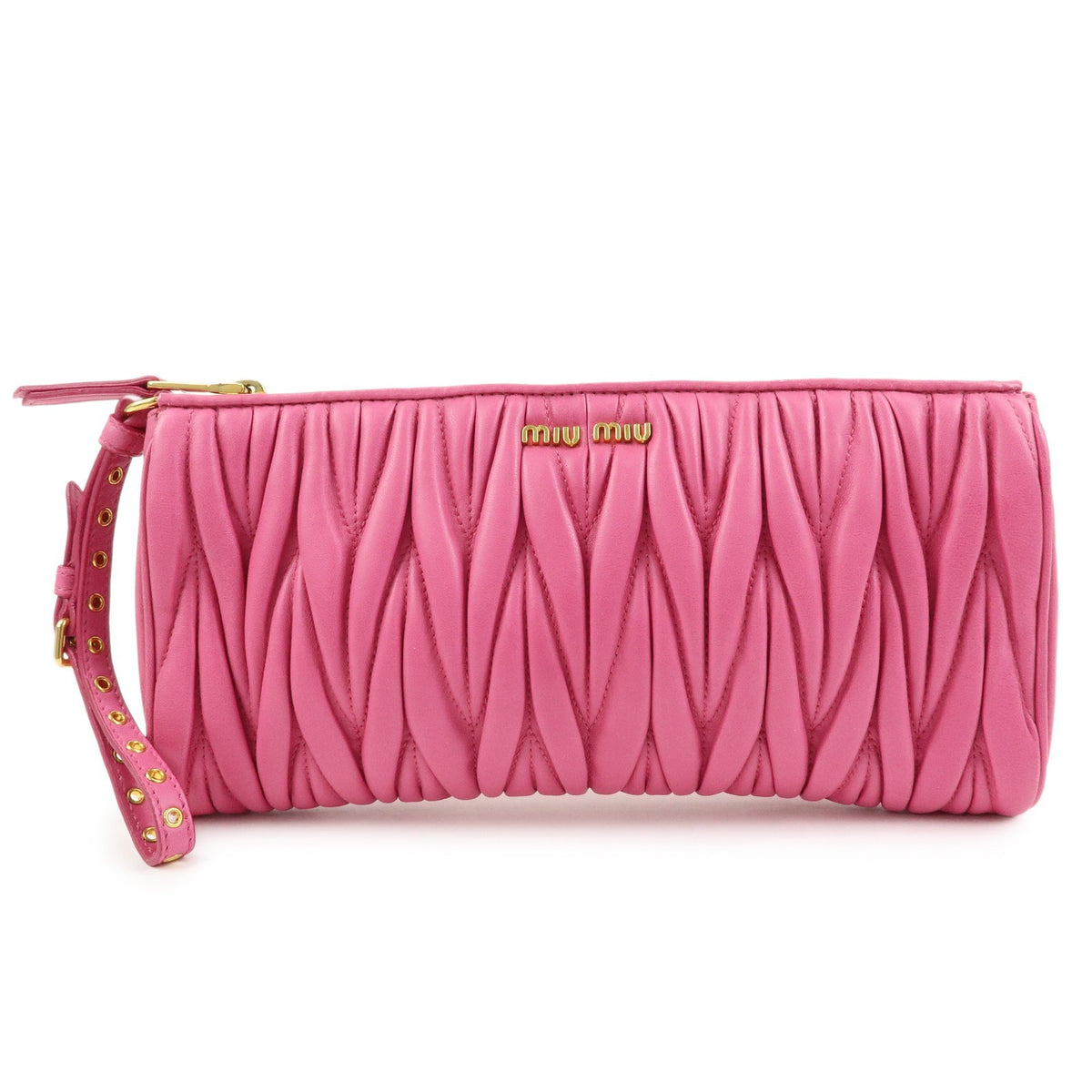 Miu Miu Zip Wristlet Matelasse Leather Pink Bag