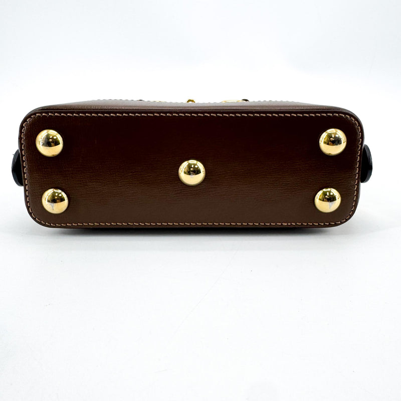 Gucci Horsebit 1955 Top Handle Gg Coated Canvas With Leather Brown Bag