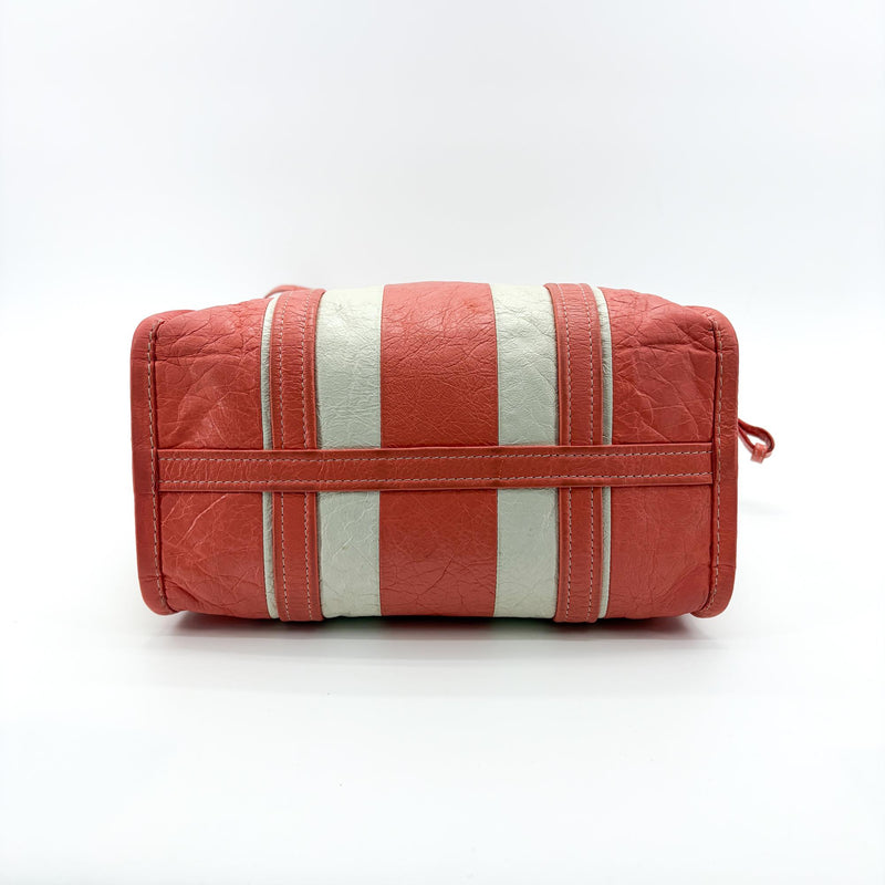 Balenciaga Bazar Striped Leather White Bag