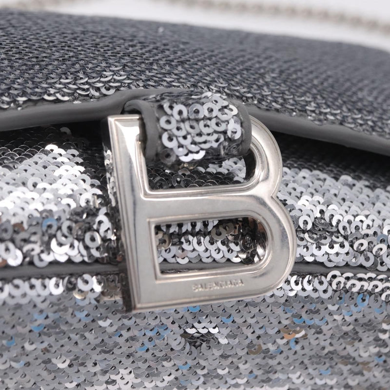 Balenciaga Hourglass Chain Leather With Sequins Silver Bag