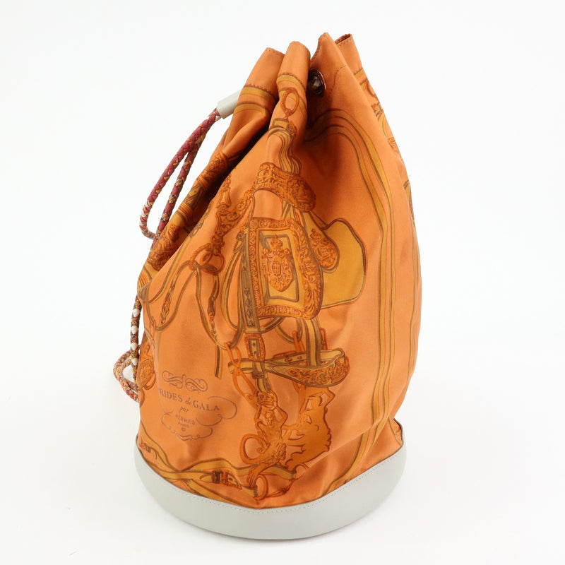Hermes Soie Cool Printed Silk And Calfskin Orange Bag