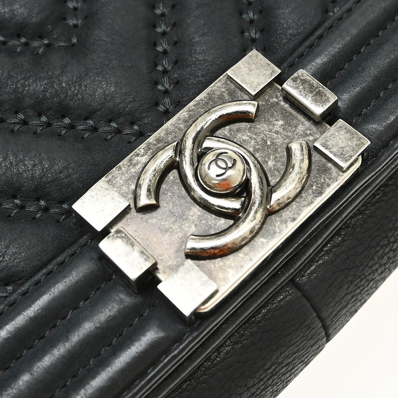 Chanel Boy Flap Chevron Lambskin Black Leather Bag