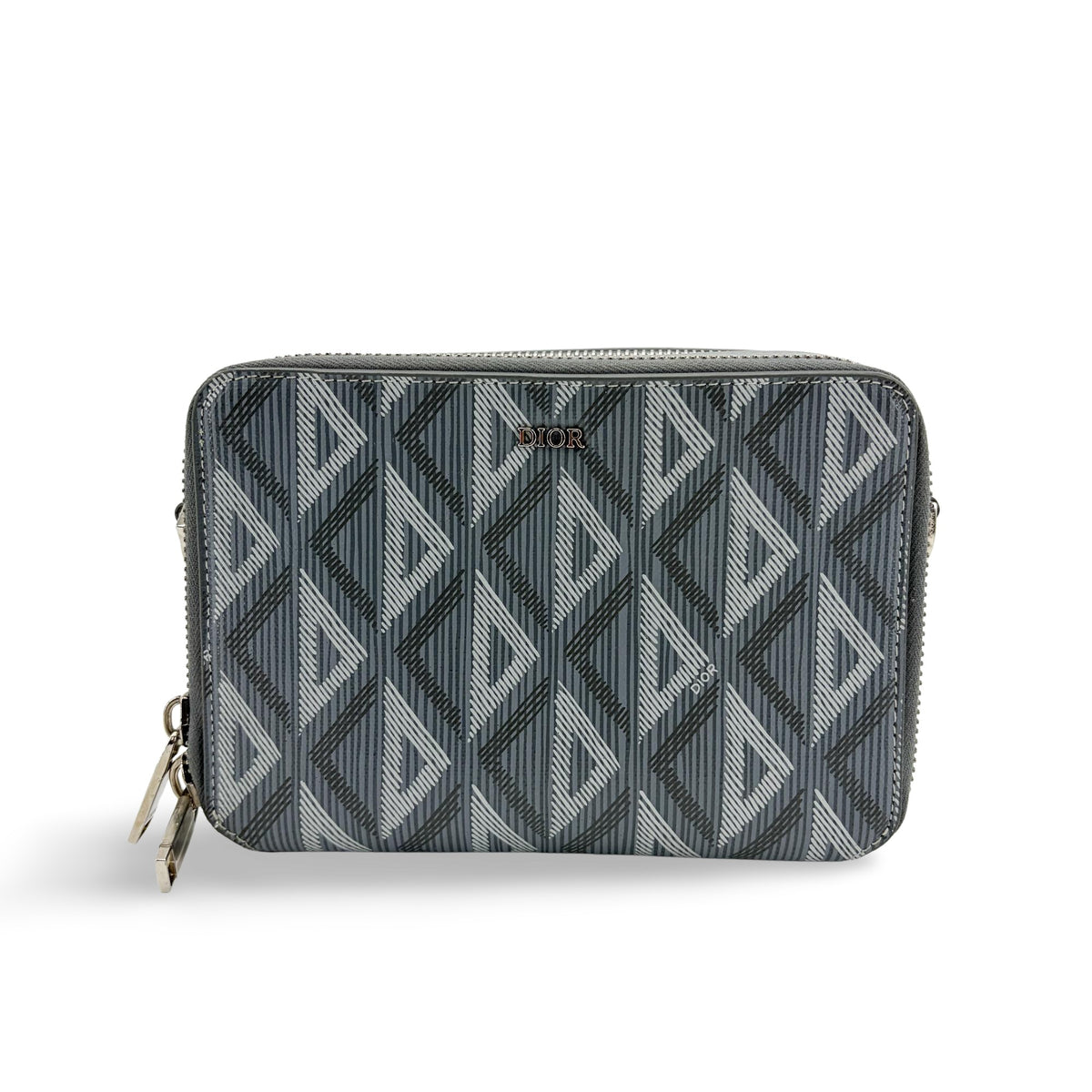 Christian Dior Double Zip Cd Diamond Coated Canvas Gray Bag