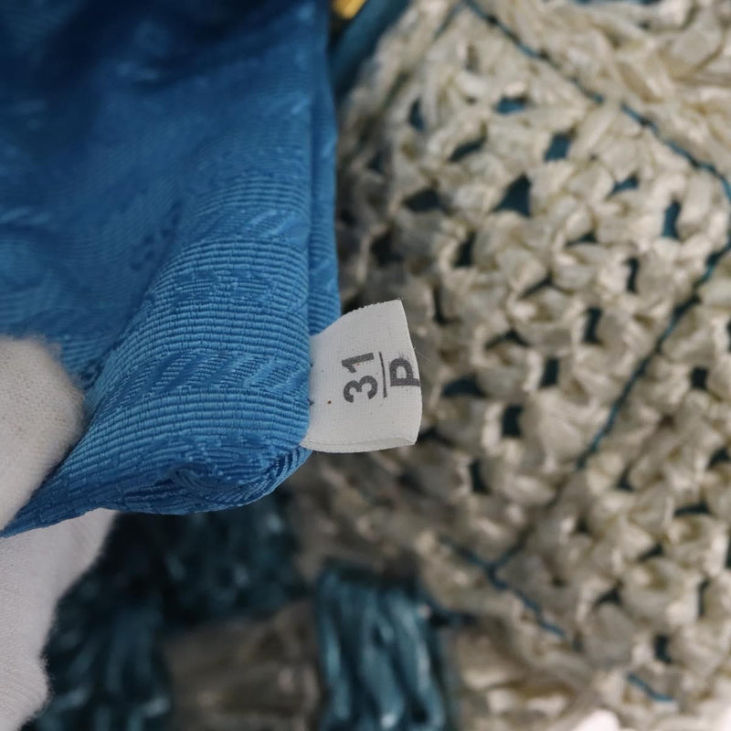 Prada Open Raffia Blue Wood Bag