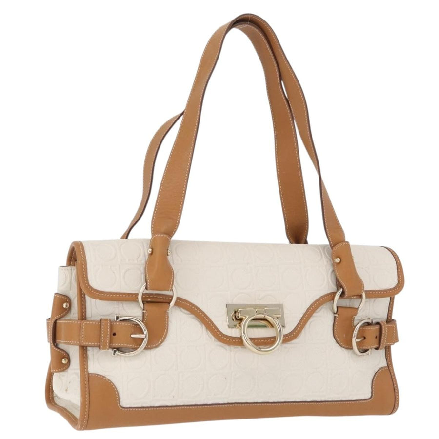 Salvatore Ferragamo Gancini Top Handle Canvas White Pvc Bag