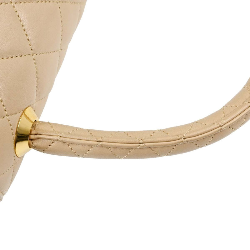 Chanel Cc Top Handle Flap Quilted Lambskin Beige Leather Bag
