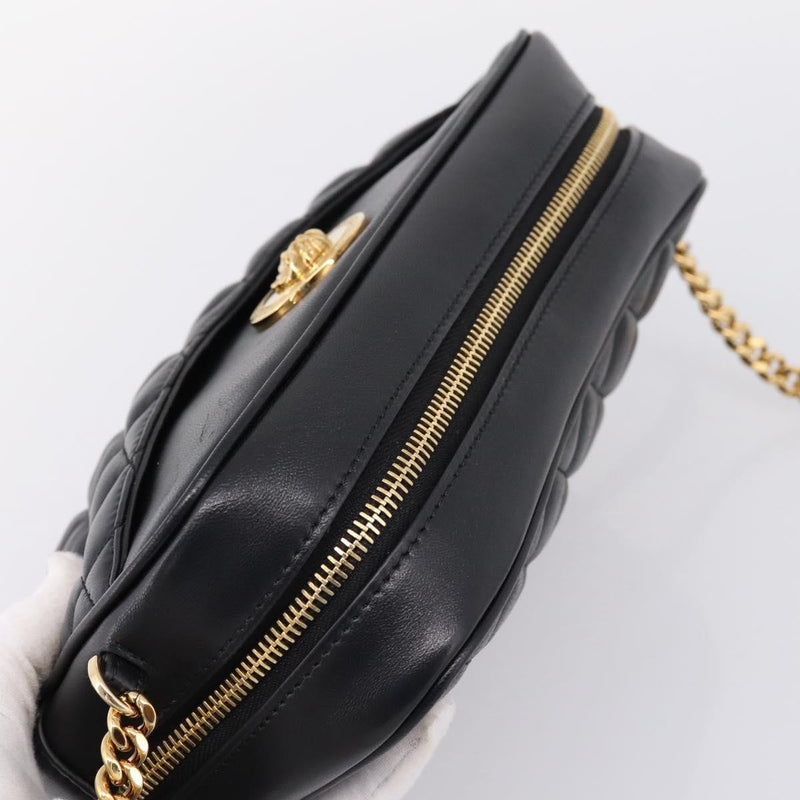 Versace Medusa Icon Front Slip Pocket Camera Quilted Leather Black Bag