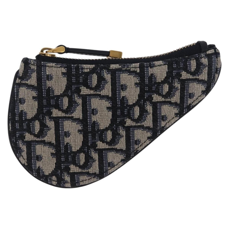 Christian Dior Vintage Saddle Zip Coin Purse Diorissimo Canvas Navy Bag