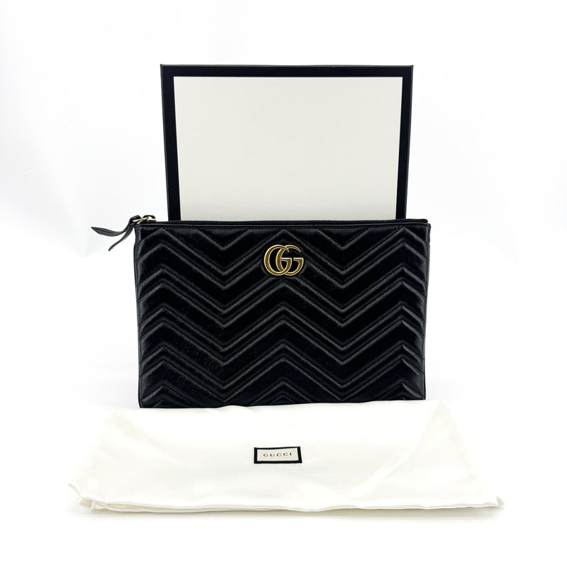 Gucci Gg Marmont Pouch Matelasse Leather Black